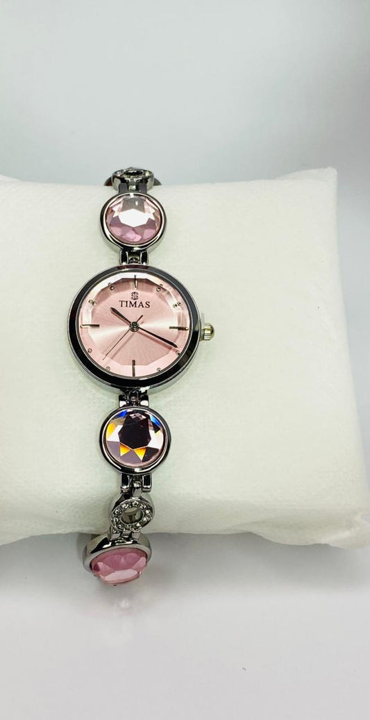 Pink crystal stone premium watch