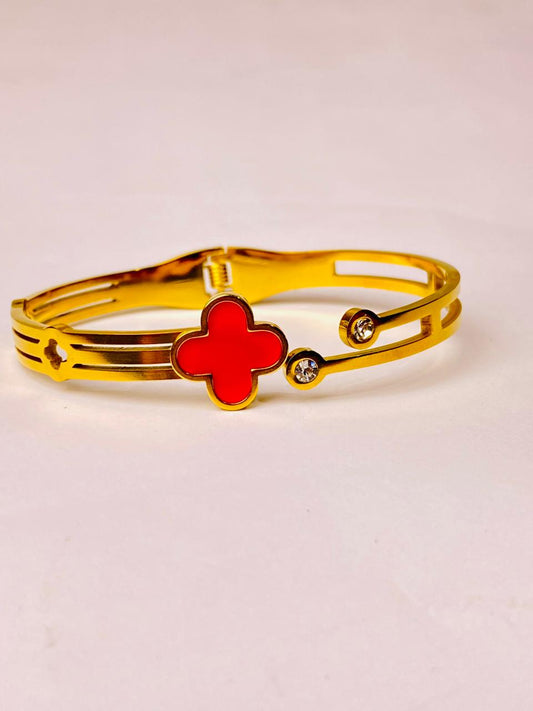 Stainless Steel Red Clover Bracelet